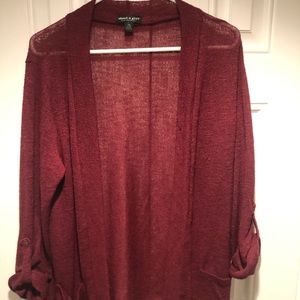 Wine colored cardigan with adjustable sleeves